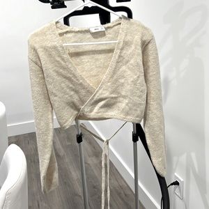 Mango Cropped Tie Sweater Cardigan